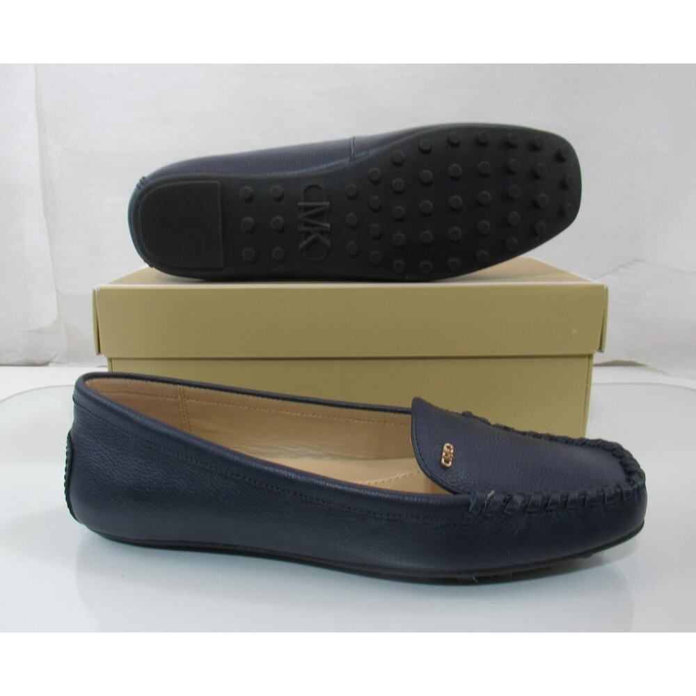 Michael Kors Eve Moccasin Leather MK Logo Navy Size 8 - Picture 7 of 7